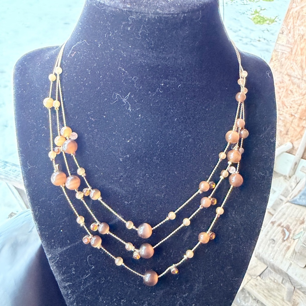 Chic Multi-Strand Brown Beaded Necklace